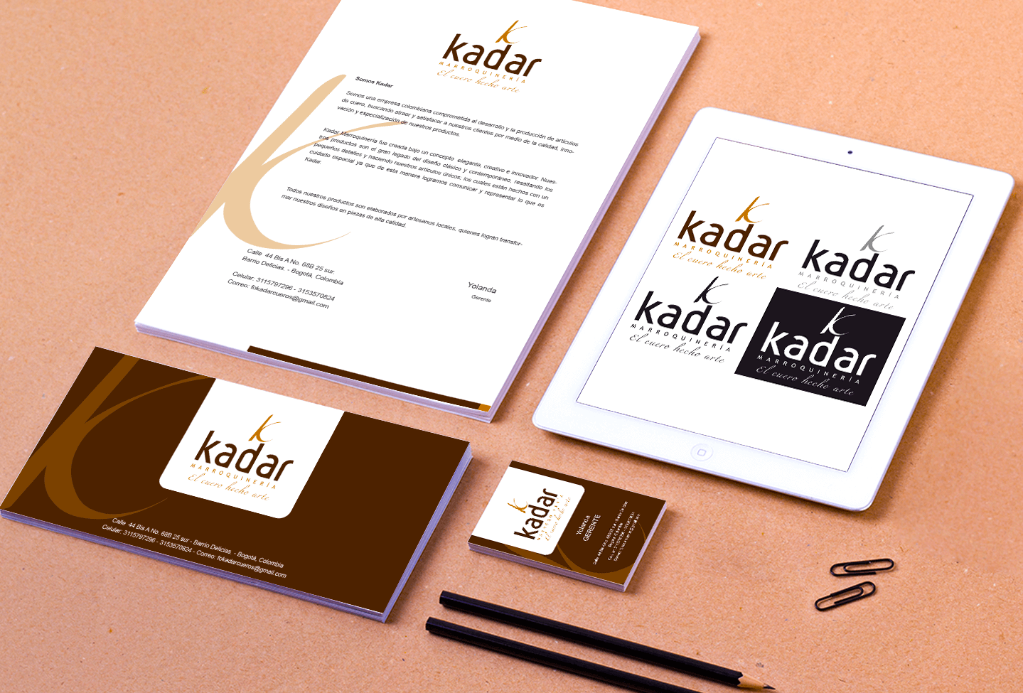 Kadar branding visual identity including logo, color palette, and typography.