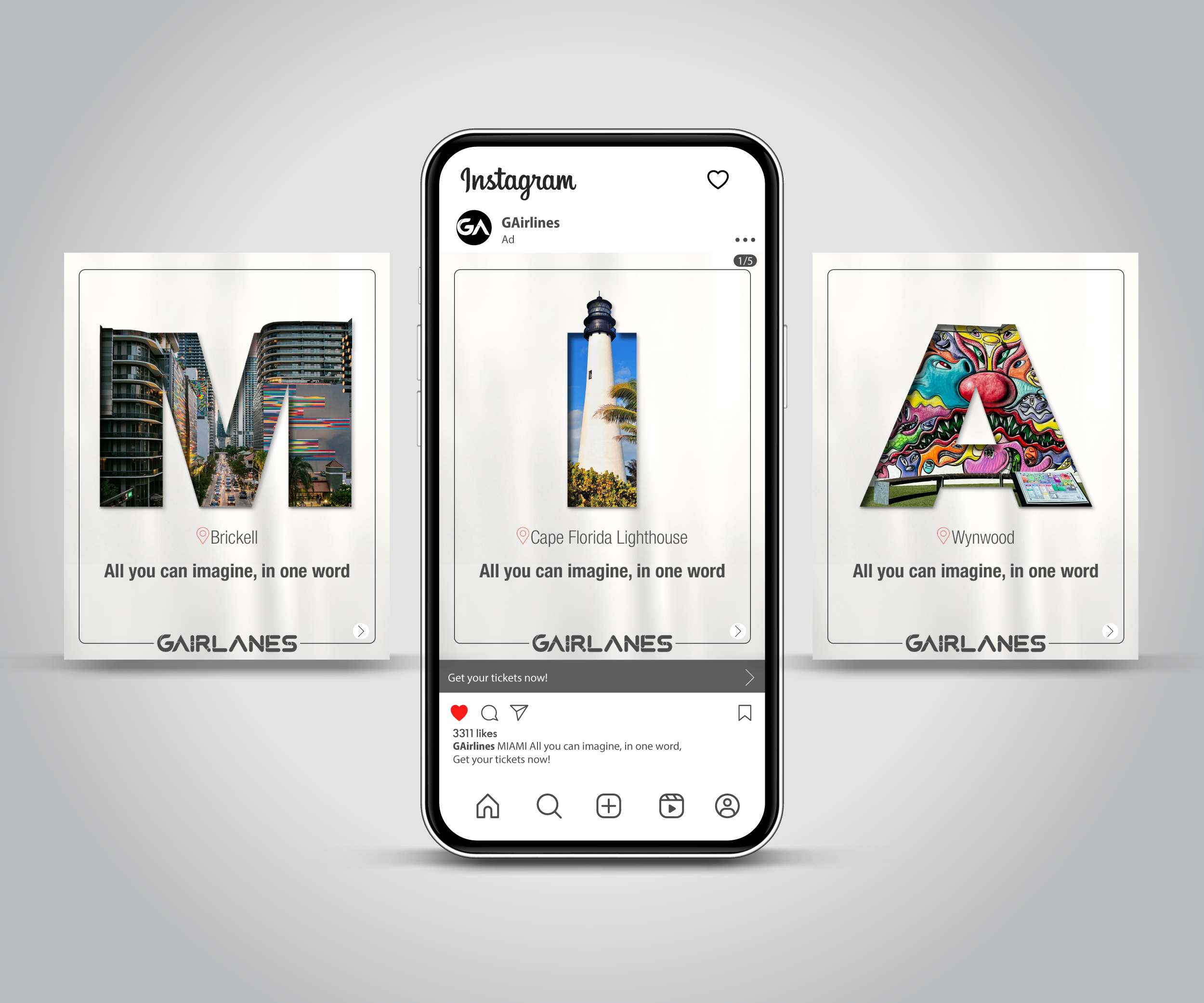 Carousel-style social media ad design created for a Miami digital campaign.