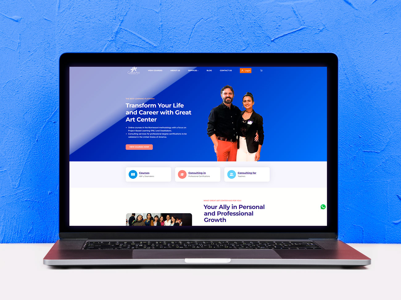 Great Art Center website homepage showing responsive design and service offerings.
